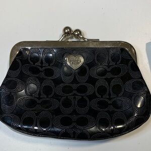 Coach Black and Silver Heart Clasp Clutch